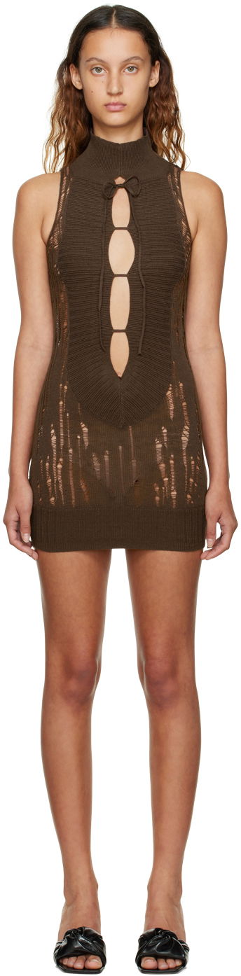 Klä GUIZIO Guizio Distressed Knit Mini Dress Brun | KTD 2
