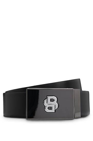 Bälten BOSS Reversible Italian leather belt with metallic buckle Svart | 50553335