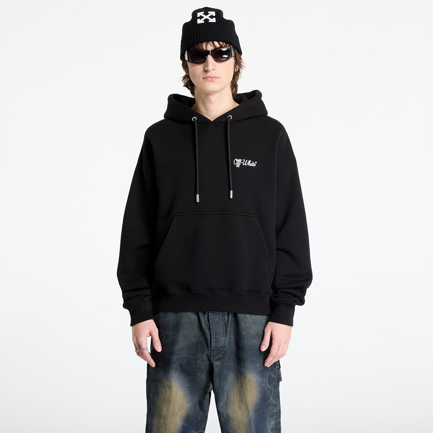 Sweatshirt Off-White Script Skate Black Hoodie Svart | OMBB085C99FLE0191001, 0