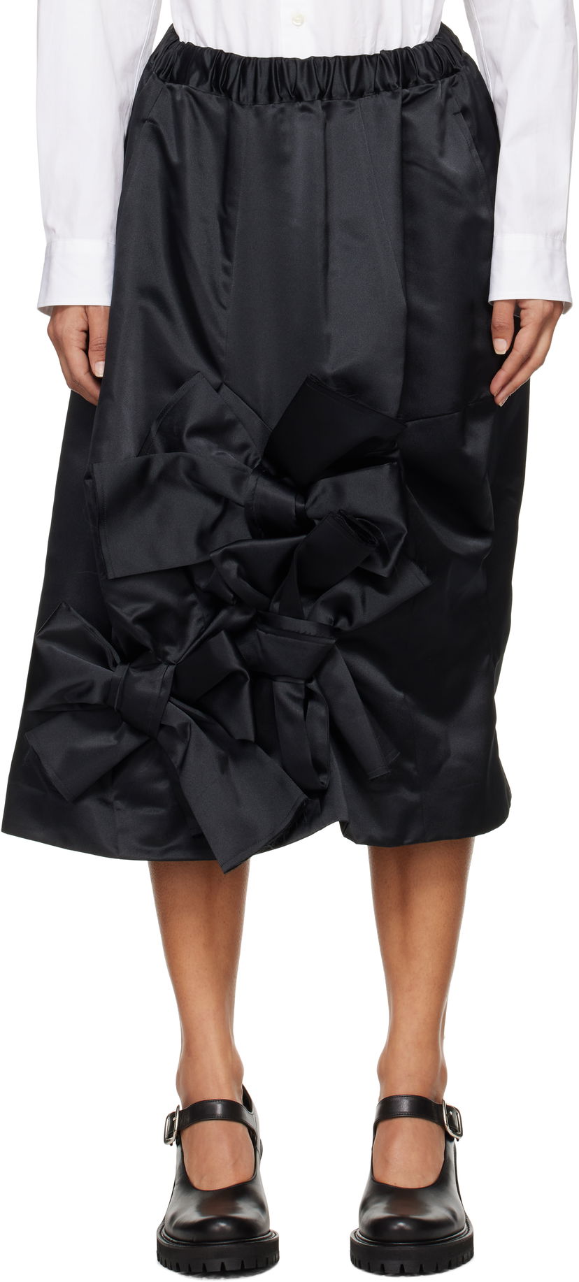Kjol Comme des Garçons Comme des Garçons Satin Midi Skirt with Bow Detail Svart | GN-S016-051