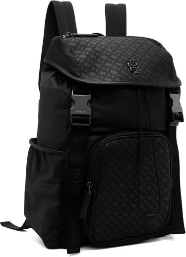 Ryggsäck BOSS BOSS Double B Monogram Twill Backpack Svart | 50548079, 2