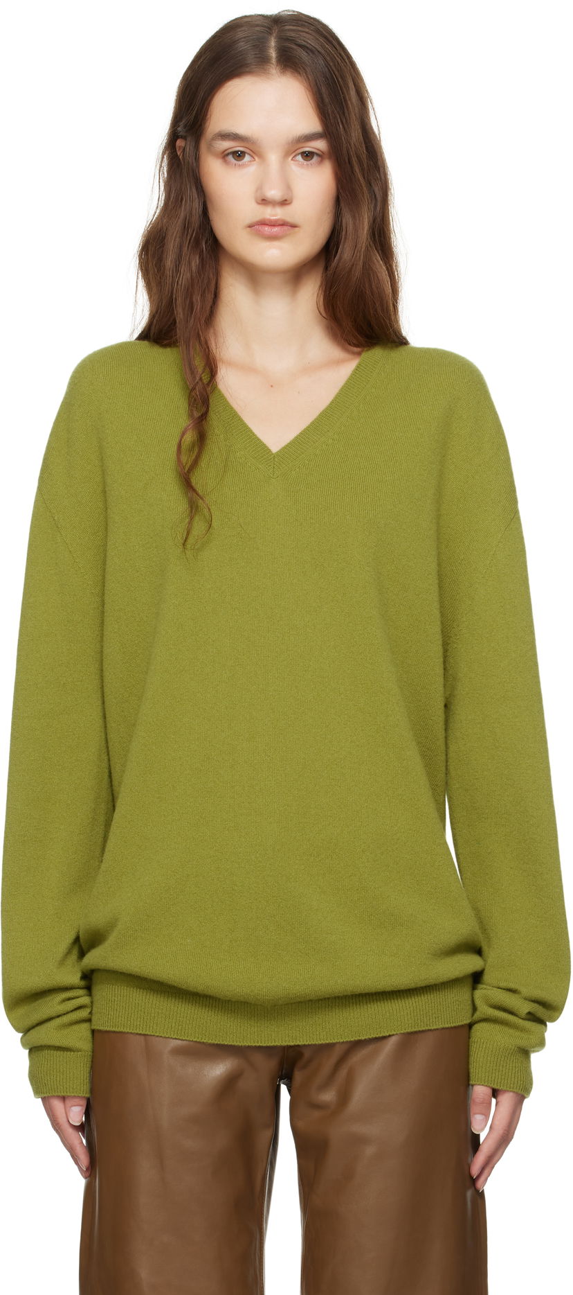 Sweater The Row Isaora V-Neck Knit Sweater Grön | 8568-Y556