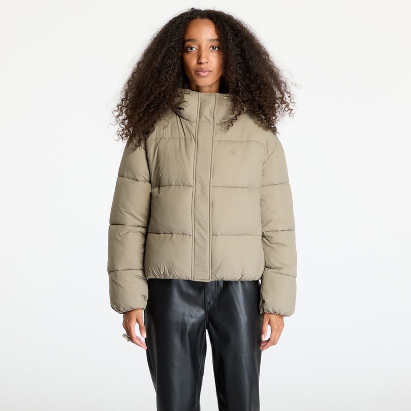 Pufferjacka CALVIN KLEIN Jeans Logo Short Hooded Puffer Jacket Gray Beige | J20J224112 PAV