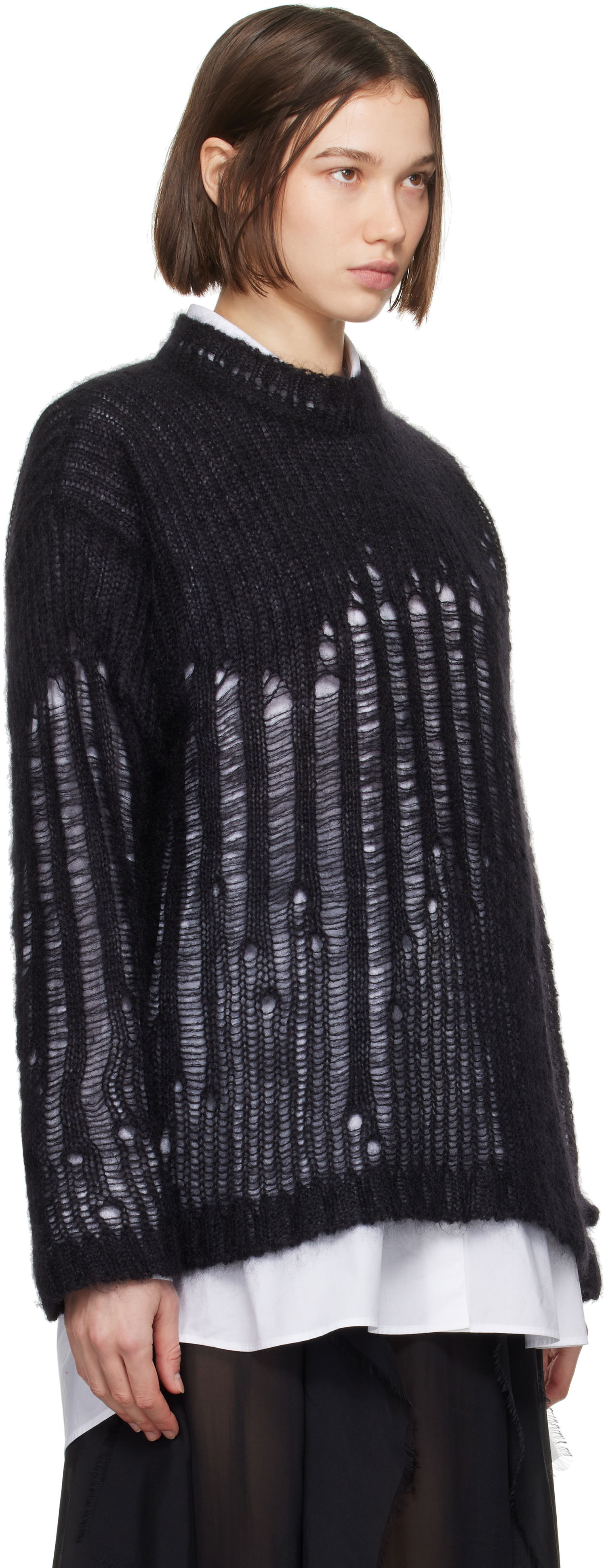 Sweater Ann Demeulemeester Ann Demeulemeester Rigmor Oversize Distressed Sweater Svart | 2402-W-KN09-KN044-099, 1