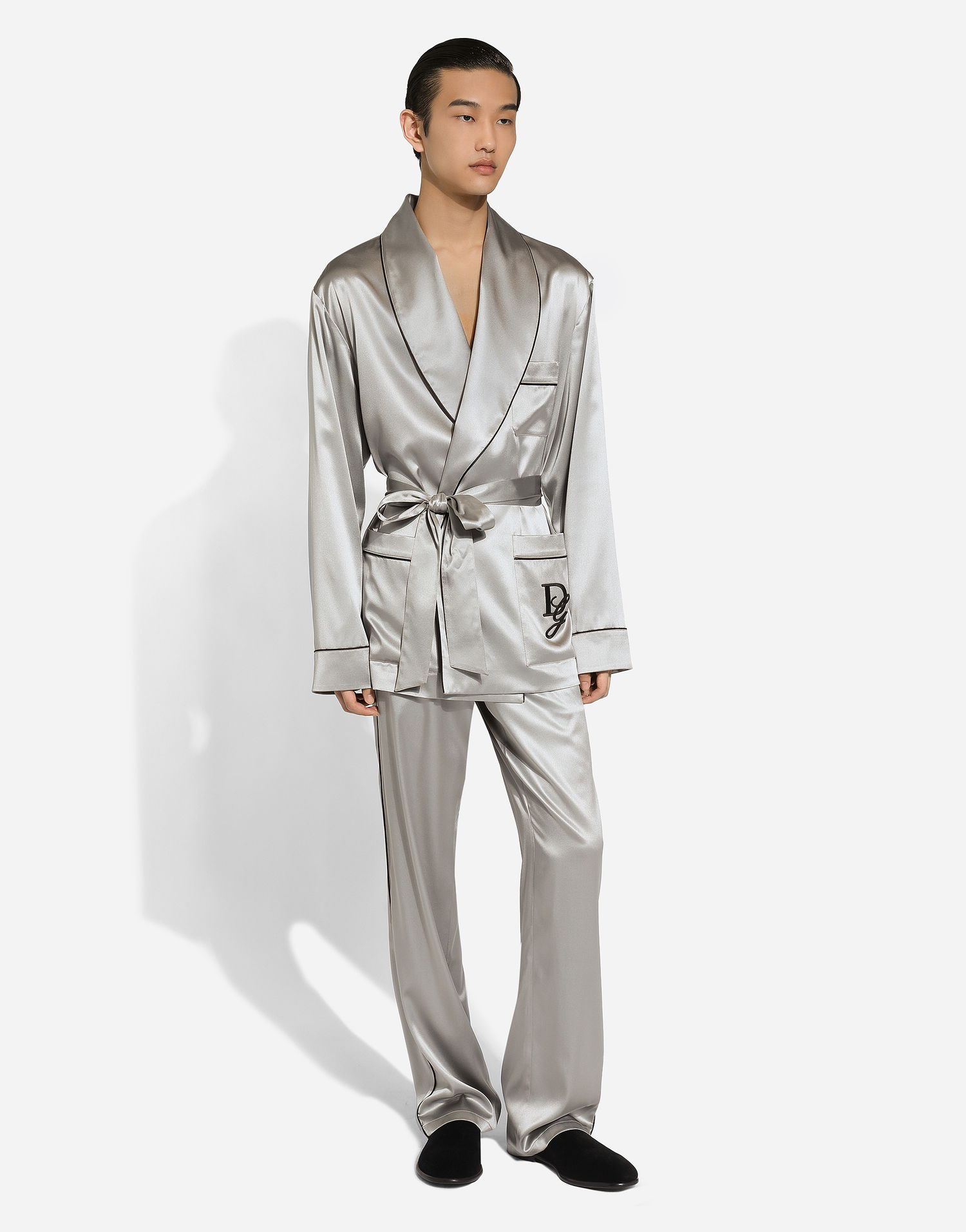 Pyjamas Dolce & Gabbana Silk Satin Robe Gray Grå | G2TQ4ZFU1AUN2613, 1