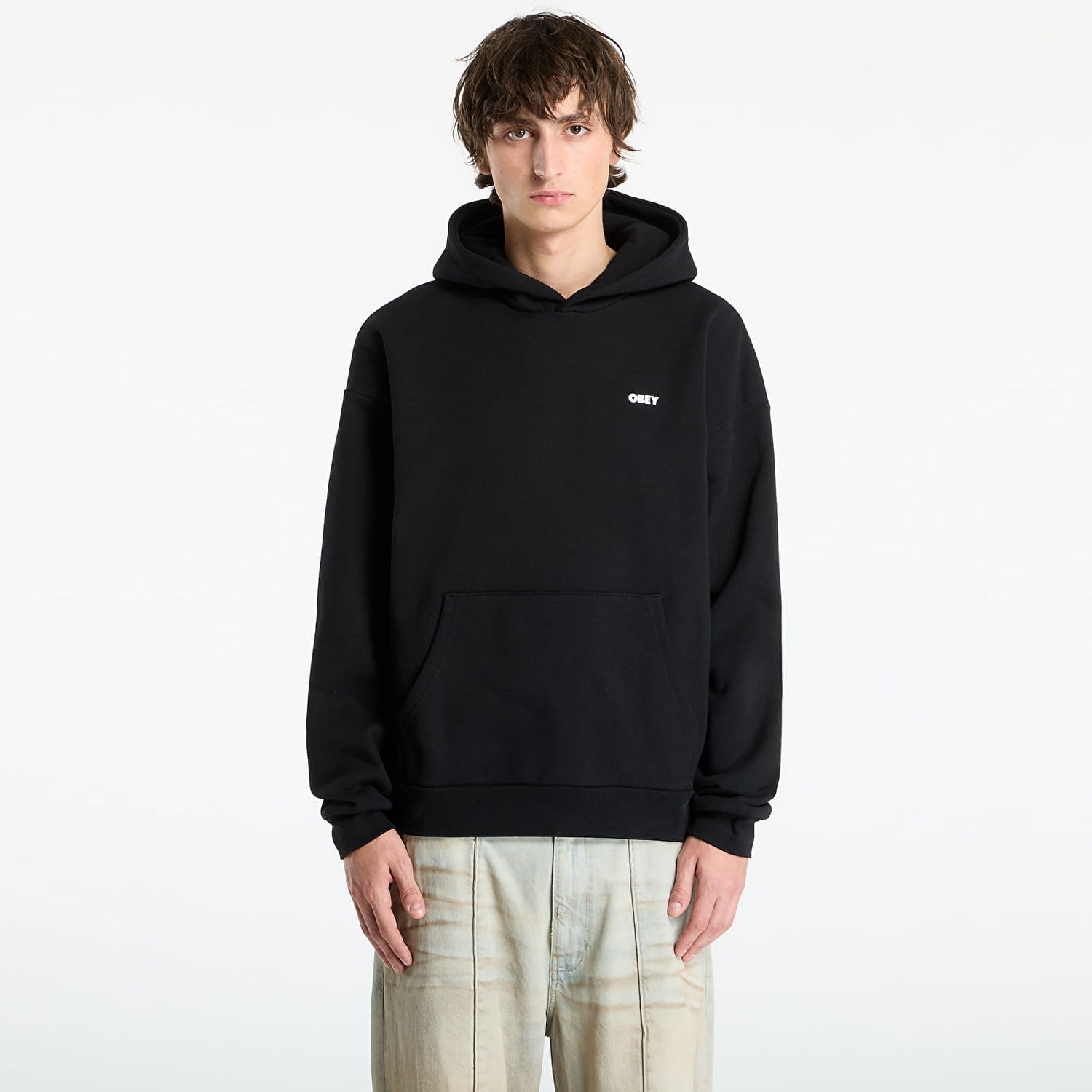 Sweatshirt OBEY Bold Star Extra Heavy Hood Black Svart | 112470224-BLK, 0