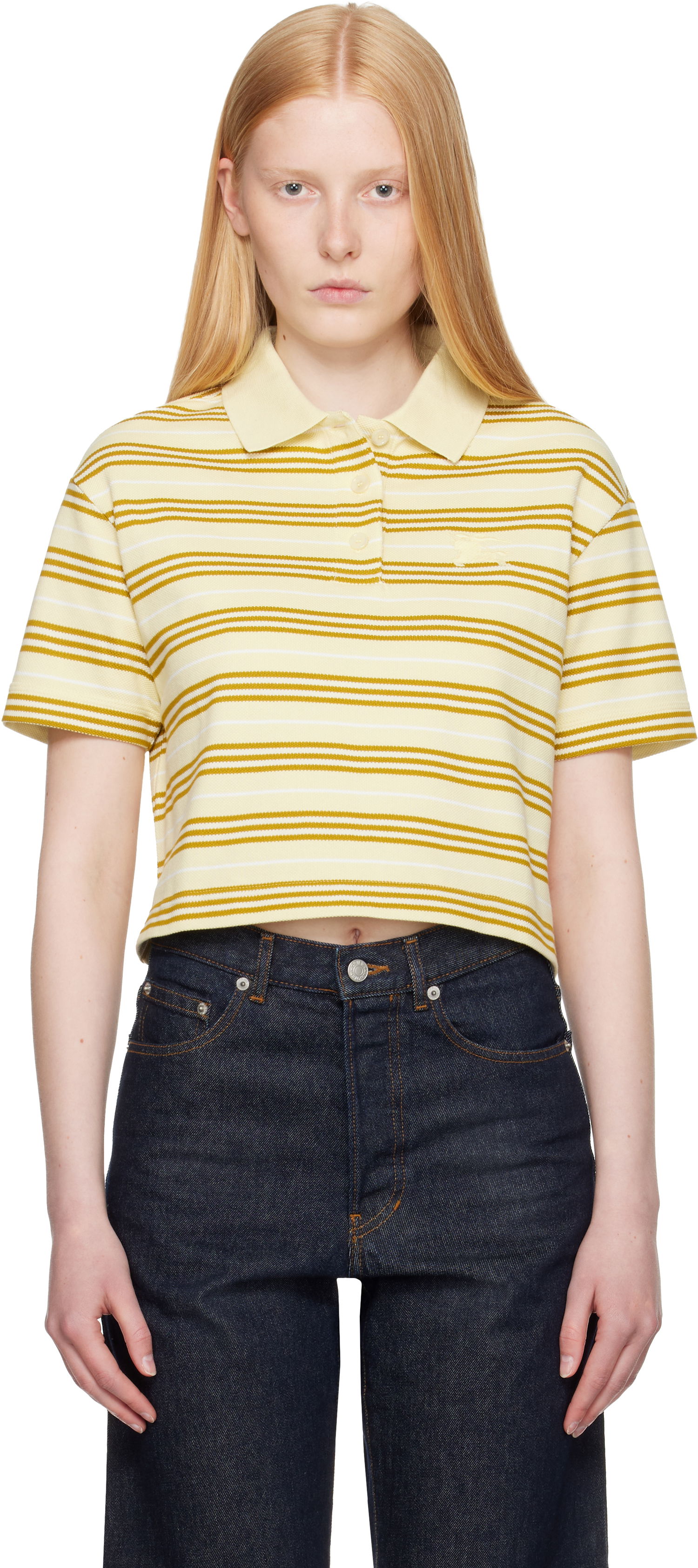 Polotröja Burberry Burberry Cropped Striped Polo Gul | 8106271, 0