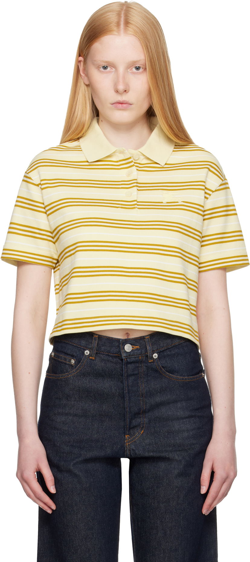 Polotröja Burberry Burberry Cropped Striped Polo Gul | 8106271
