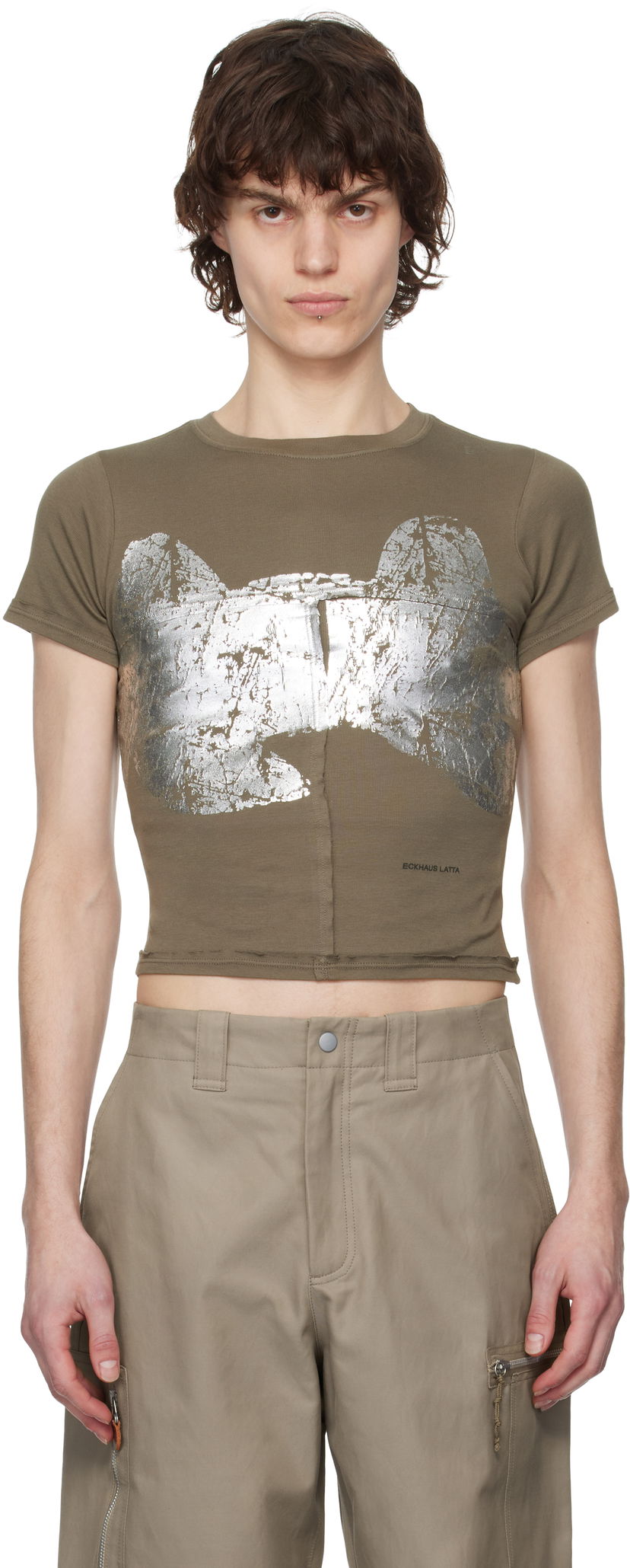 Crop top Eckhaus Latta Eckhaus Latta Lapped Baby T-Shirt Grön | 303-EL-PS25-R - REFLECTOR