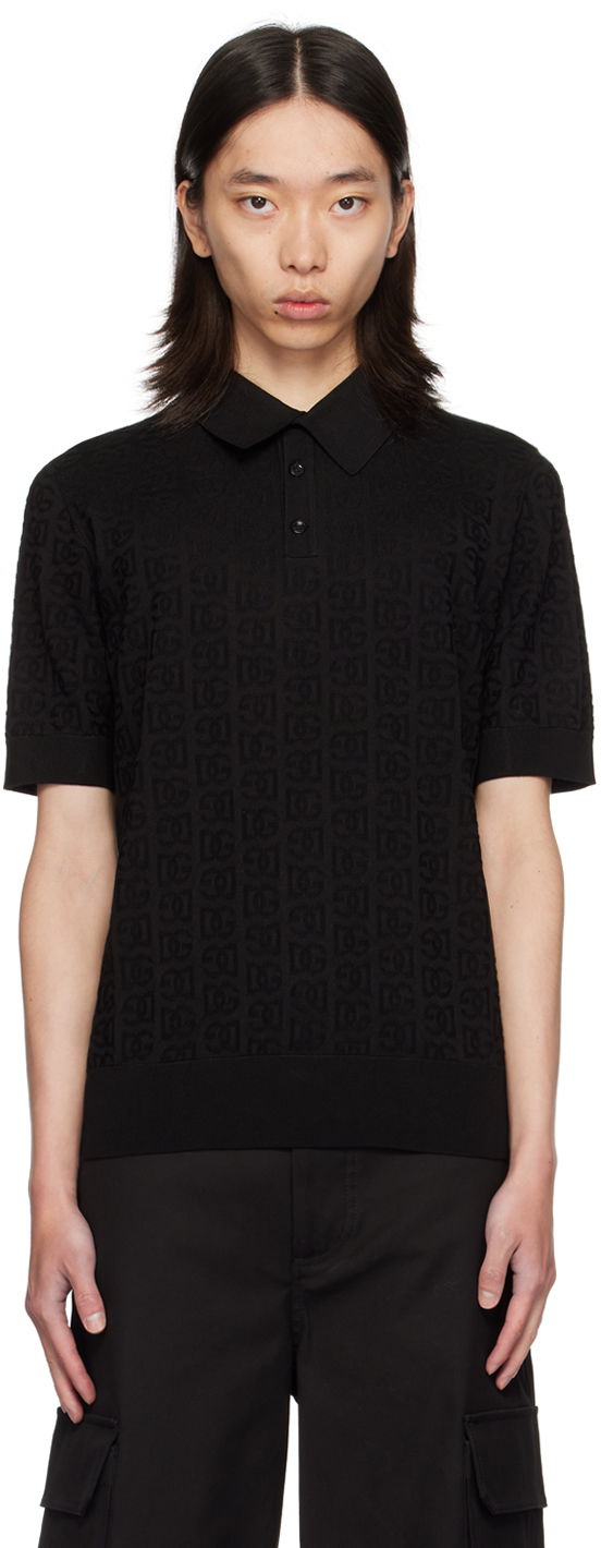 Polotröja Dolce & Gabbana Dolce&Gabbana Logo Jacquard Polo Svart | GXZ15TJBSKE