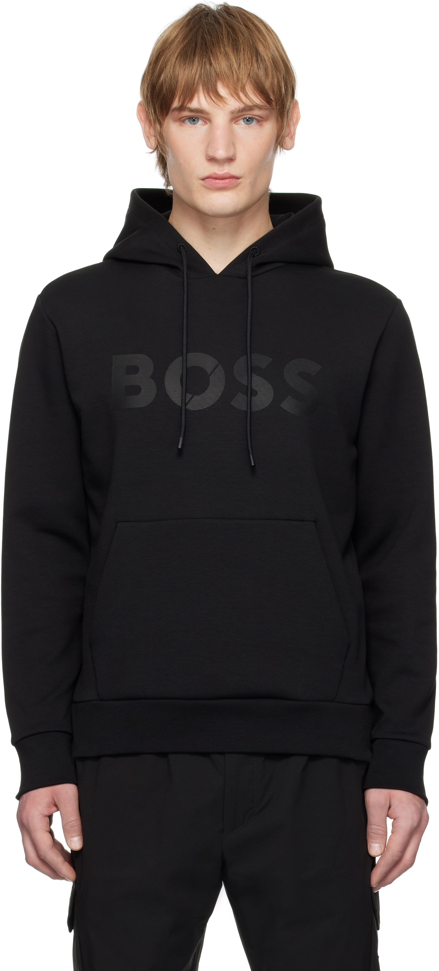 Sweatshirt BOSS Bonded-Logo Black Hoodie Svart | 50535116, 0