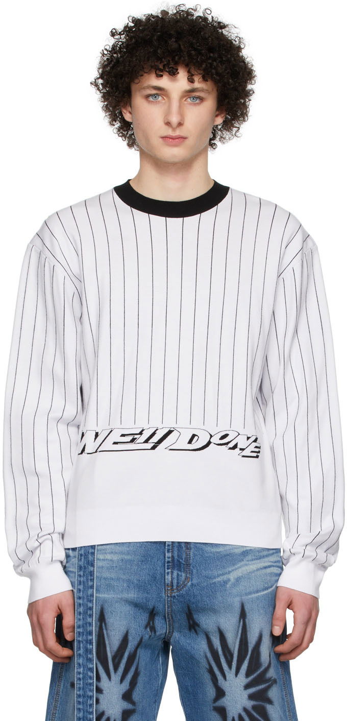 Sweater We11done We11done Pinstripe Rayon Sweater Vit | WD-KT1-22-619-U-WH