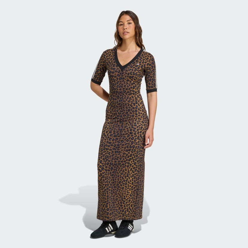 Klä adidas Performance Leopard Print Maxi Dress with V-Neck Brun | JW2773