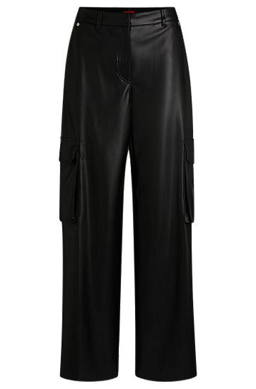Cargo byxor BOSS Loose Fit Faux Leather Cargo Trousers Svart | 50534209