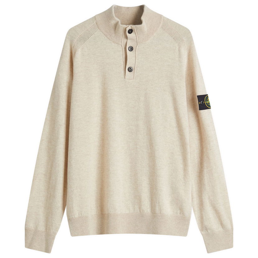 Sweater Stone Island Stone Island Geelong Wool Half Button Knit, Size Large Beige | K1S155100043-V0M9A