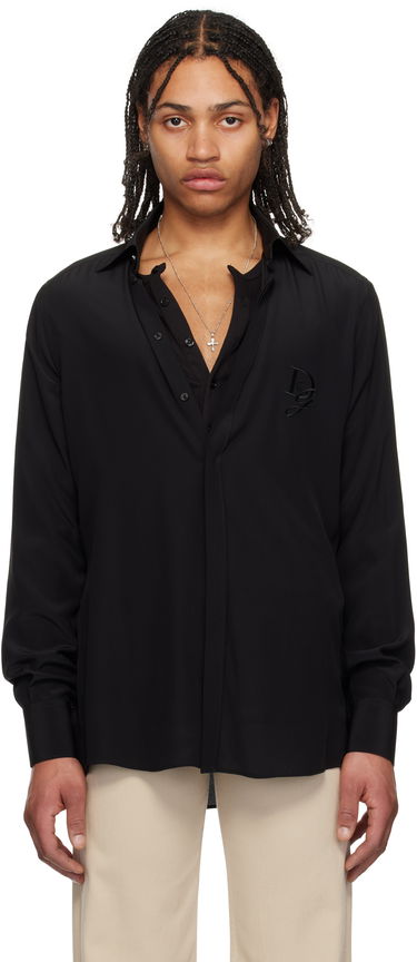 Skjorta Dolce & Gabbana Dolce&Gabbana Silk Logo Embroidered Shirt Svart | G5MO1ZFU1UQ, 0