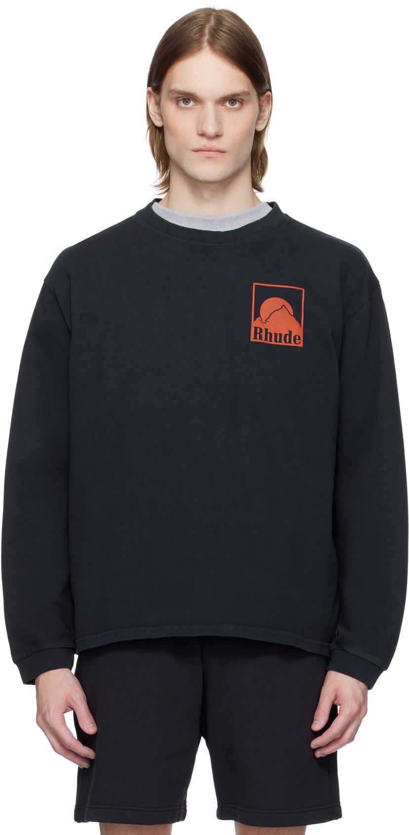Sweater Rhude Rhude Moonlight Badge Long Sleeve T-Shirt Svart | RHSS25TT16012