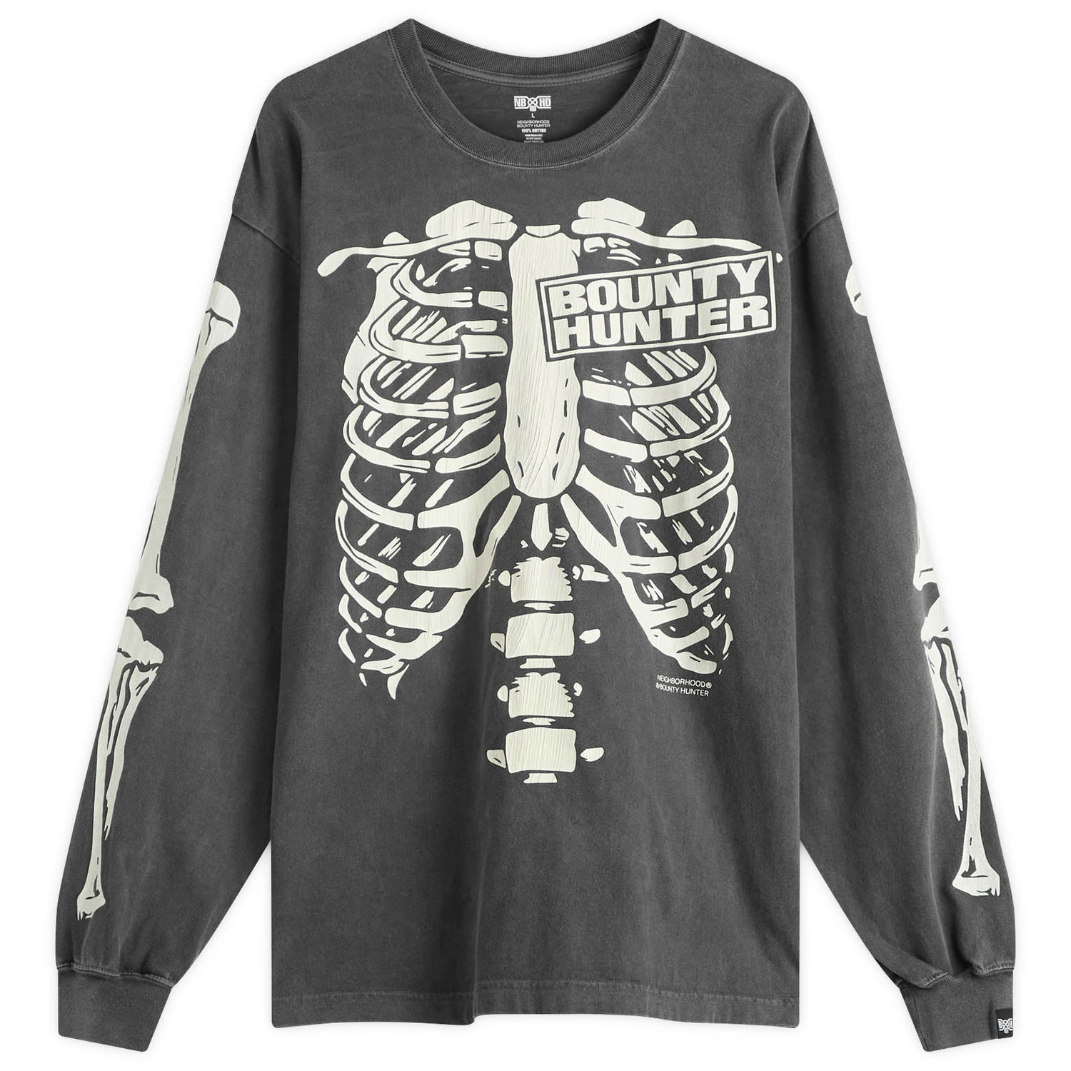 T-shirt Neighborhood Neighborhood x Bounty Hunter Skeleton Graphic Long Sleeve T-Shirt, Size Large Grå | 251PCBHN-LT01-BLK, 0