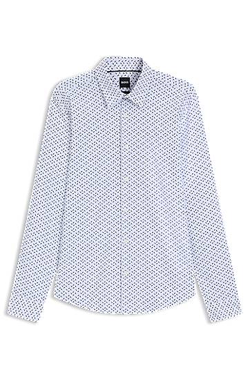 Skjorta BOSS Slim Fit Performance-Stretch Printed Shirt Vit | 50545270