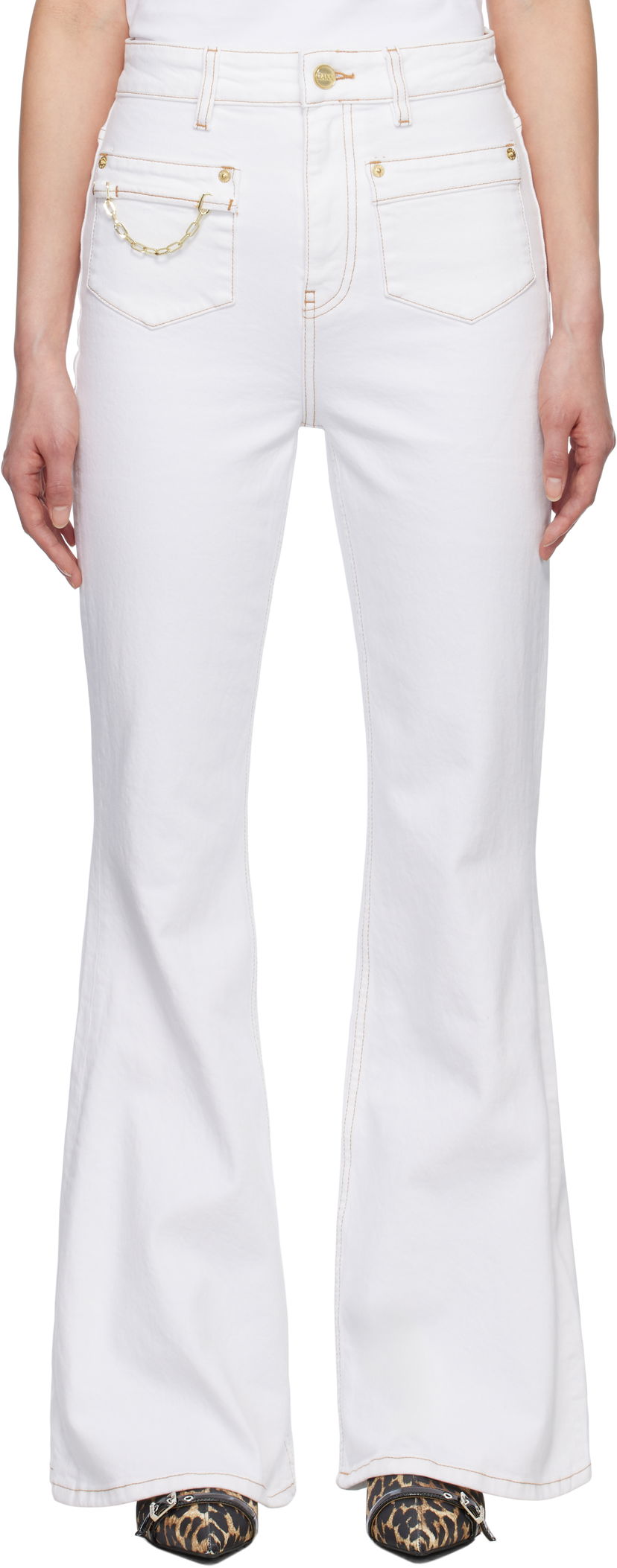 Jeans GANNI GANNI Goddi HW Flare Jeans Vit | J1659