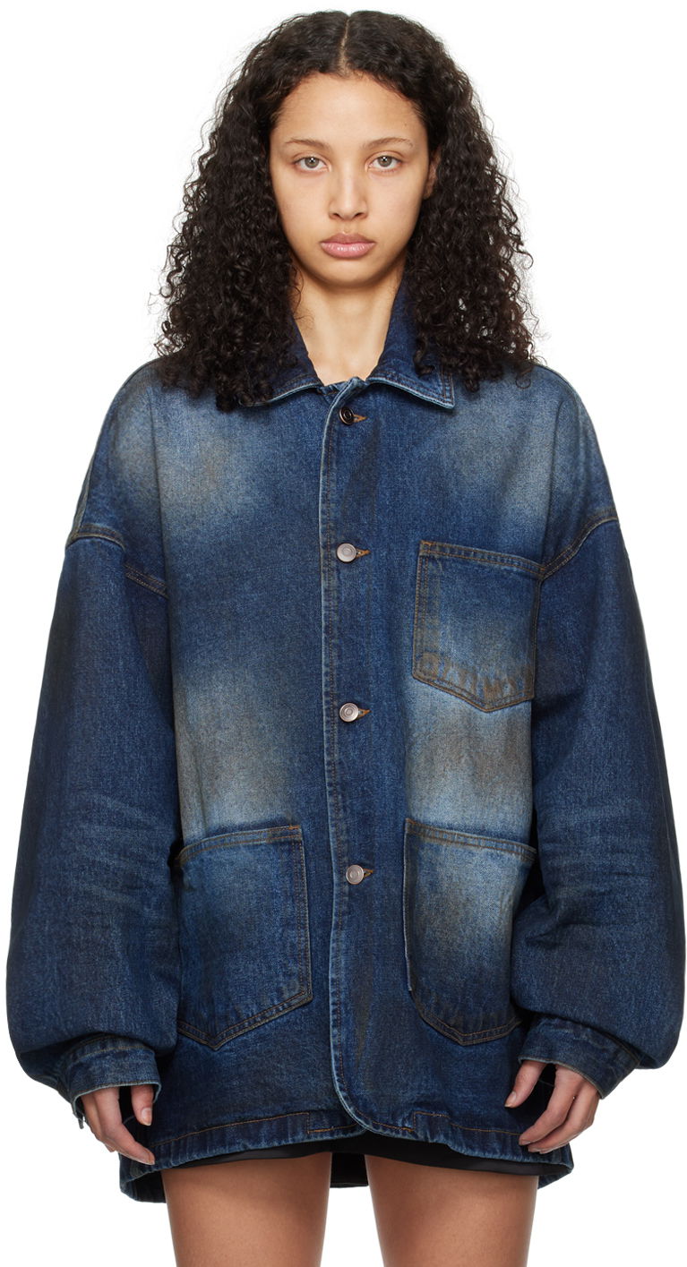 Jacka We11done We11done Smudged Denim Jacket Blå | WD-DJ0-24-319-U-BL