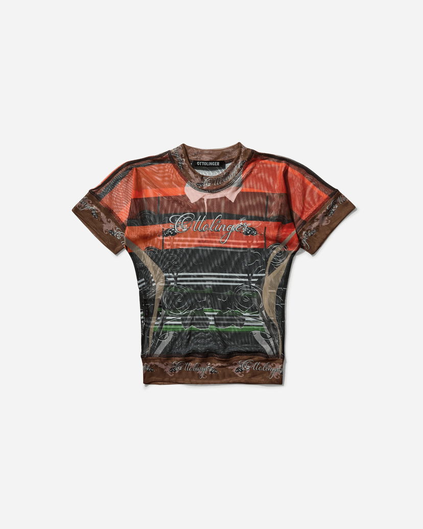 Crop top Ottolinger Ottolinger Mesh Polo Print T-Shirt Brun | 101-100401-01 PRIBLK