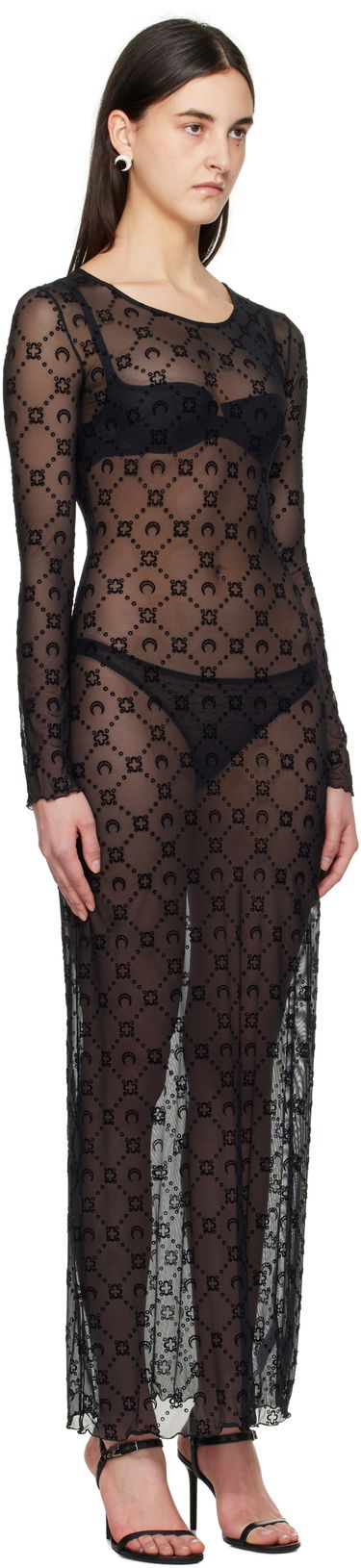 Klä Marine Serre Marine Serre Moonogram Mesh Flock Maxi Dress Svart | WDR297B CJER0005, 1