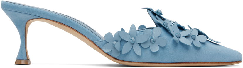 Tillbehör Manolo Blahnik Manolo Blahnik Harnes Floral Appliqué Suede Mules Blå | 225-1763-0001