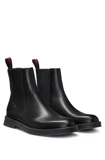 Kläder BOSS Leather Chelsea Boots with Stacked Logo Svart | 50548489
