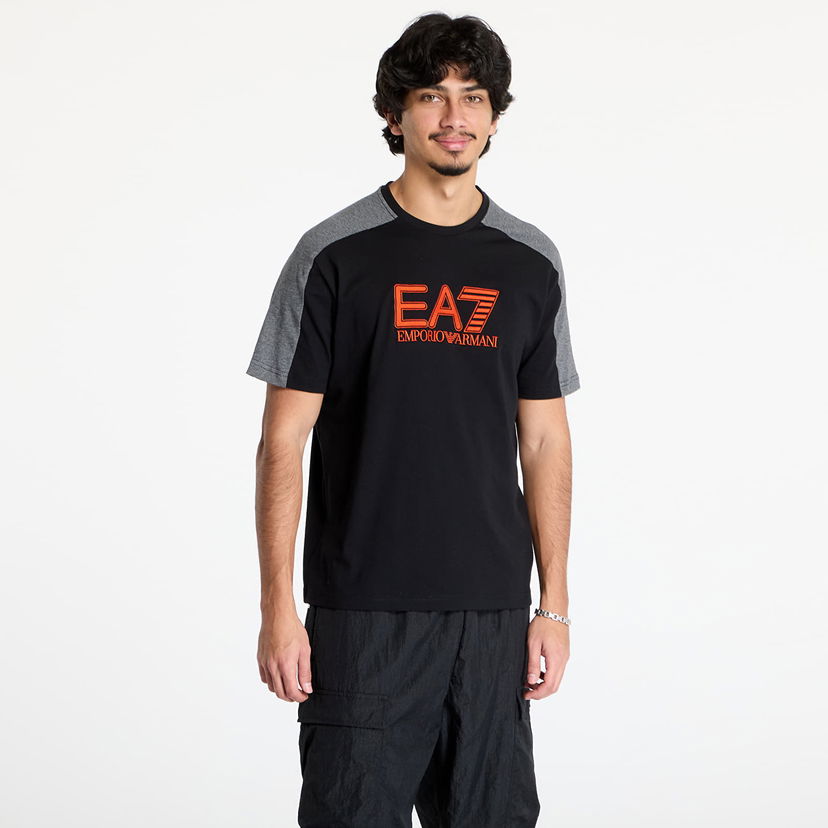 T-shirt Emporio Armani Black T-Shirt With Orange Logo Print Svart | 6DPT03PJOHZ1200