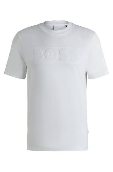 T-shirt BOSS BOSS Cotton-Jersey T-Shirt with Embossed Logo Vit | 50536796