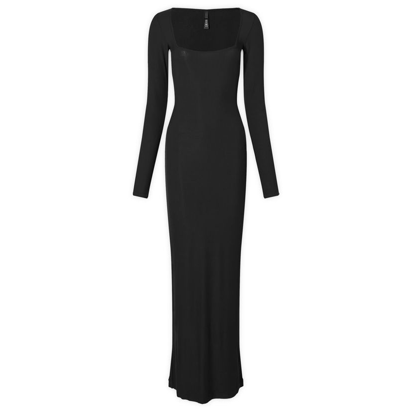 Klä SKIMS Soft Lounge Long Sleeve Dress Svart | AP-DRS-1701-ON