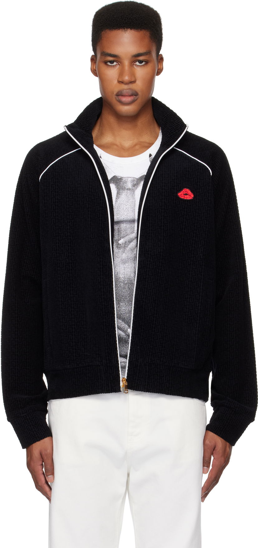 Jacka Balmain Monogram Kiss Track Jacket Svart | DH0TF430JI39