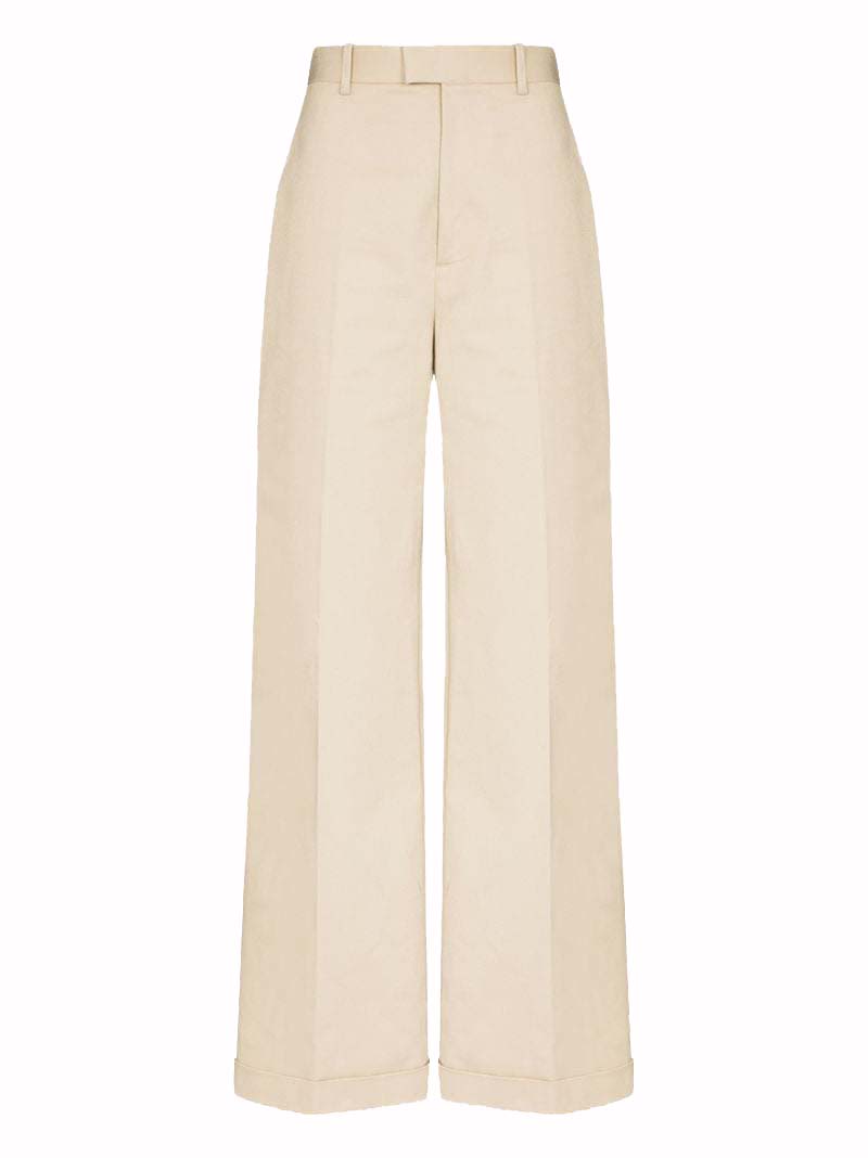 Byxor Bottega Veneta Wide Leg Trousers With Turn-Up Cuffs Beige | 644546VF4T09733