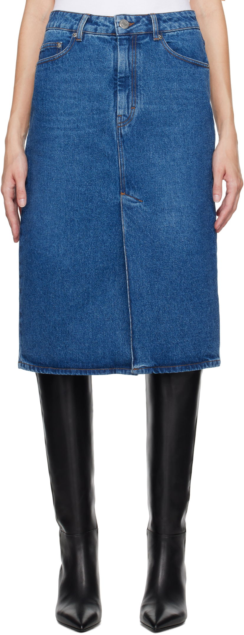 Kjol AMI Pencil Denim Midi Skirt Blå | FSK235.DE0031