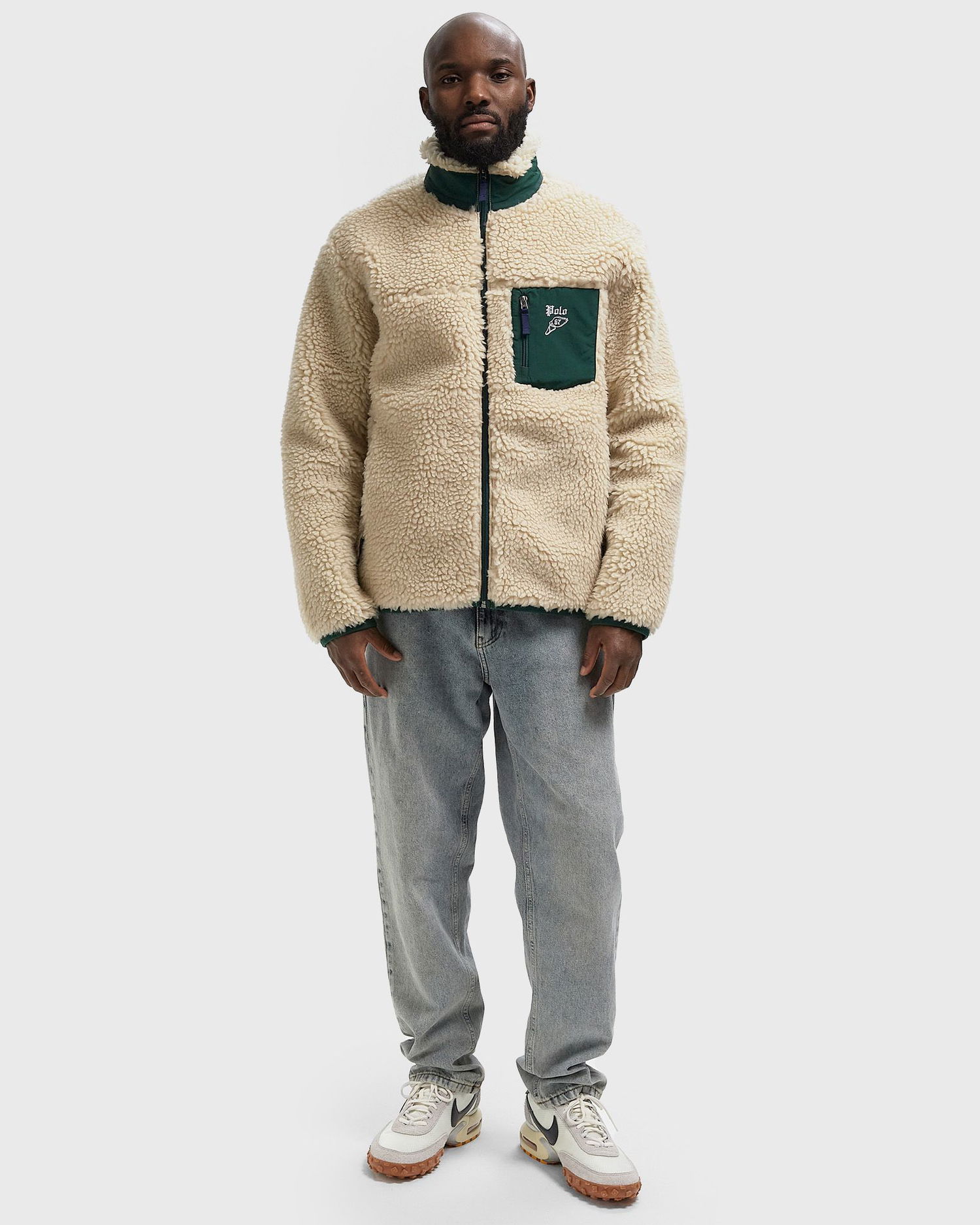 Jacka Polo by Ralph Lauren Sherpa Fleece Full Zip Pullover with Chest Pocket Beige | 710980869002, 1