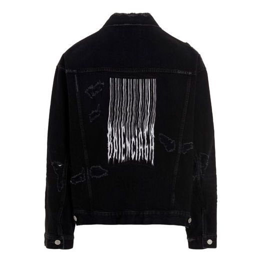 Jacka Balenciaga Destroyed Denim Jacket With Barcode Print Svart | 664329TBP471055