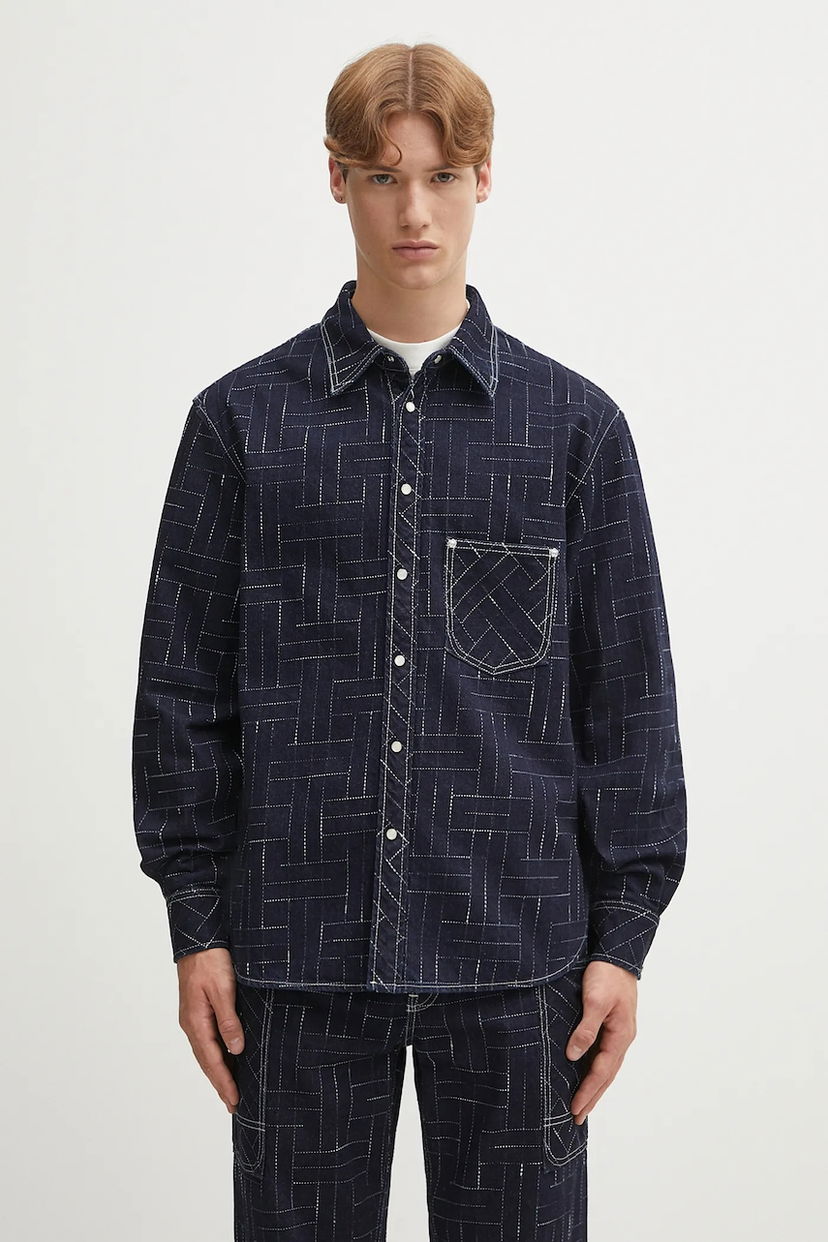 Skjorta KENZO Weave Casual Relaxed Fit Denim Shirt with Classic Collar Flerfärgad | FF65DC4226V1
