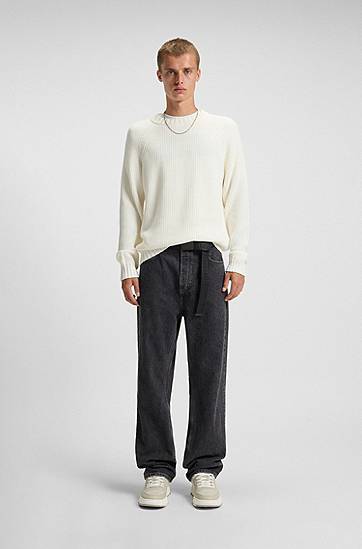 Sweater BOSS Rib-knit crew-neck sweater in cotton Vit | 50551398, 1