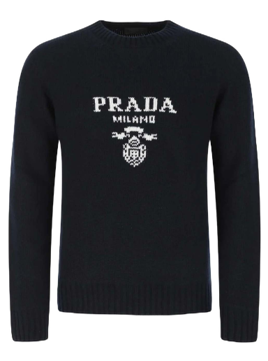 Sweater Prada Intarsia Logo Knit Crewneck Svart | UMB223S2111YMW-F0002