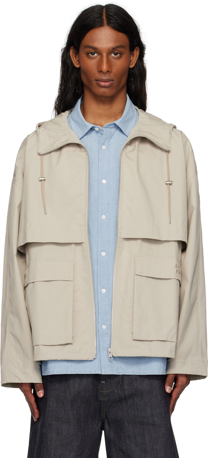 Vindjacka MAISON KITSUNÉ Maison Kitsuné Hooded Windbreaker Jacket Beige | OM02113WW9056