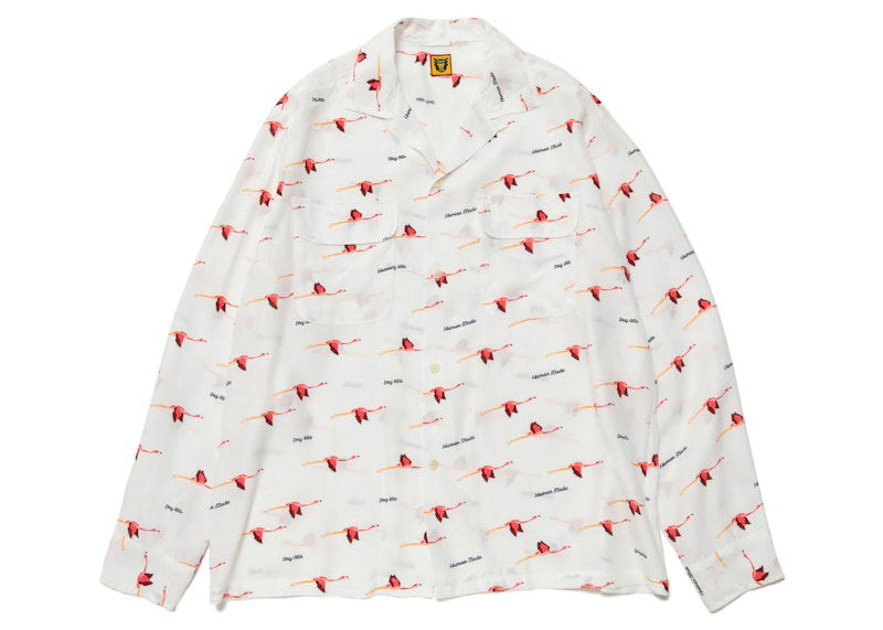 Skjorta Human Made Open Collar Flamingo Print Shirt Vit | HM25SH010