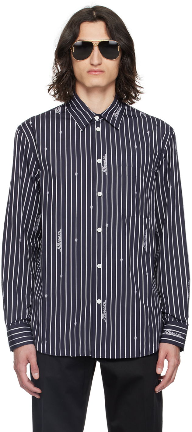 Skjorta Versace Navy Nautical Stripe Shirt Mörkblå | 1013870_1A09745