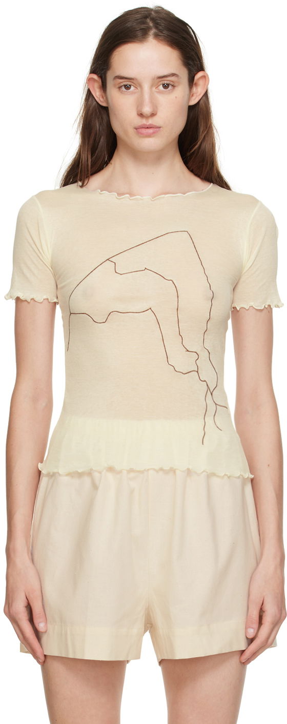 T-shirt Baserange Baserange Aroostook Lettuce Edge T-Shirt Beige | TOAR-CG-000, 0