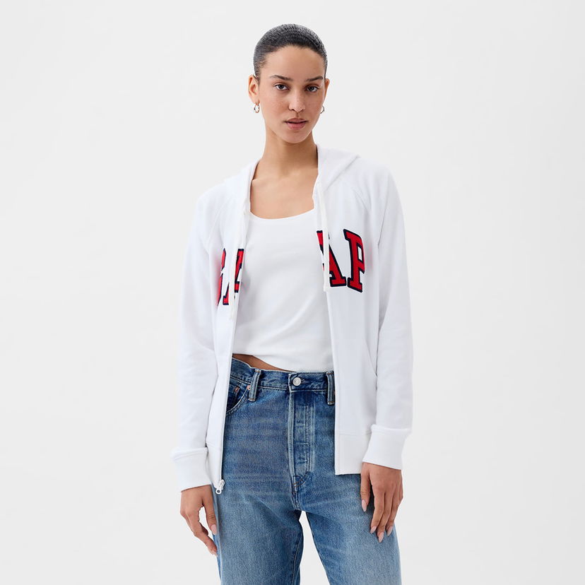 Sweatshirt GAP Fullzip Logo Hoodie Optic White V6 Vit | 870536-04