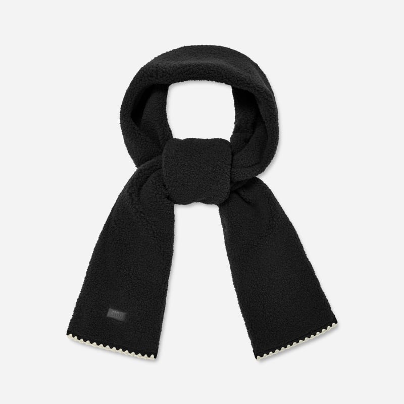 Halsduk UGG Fleece Scarf with Scalloped Trim Svart | 101021-BLK, 0