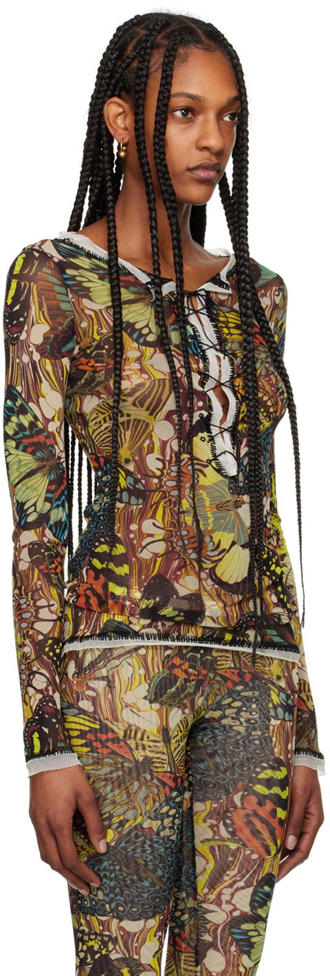 Kropp Jean Paul Gaultier Butterfly Print Lace-Up Long Sleeve Top Flerfärgad | 24/25-F-TO133-T545-1090, 1