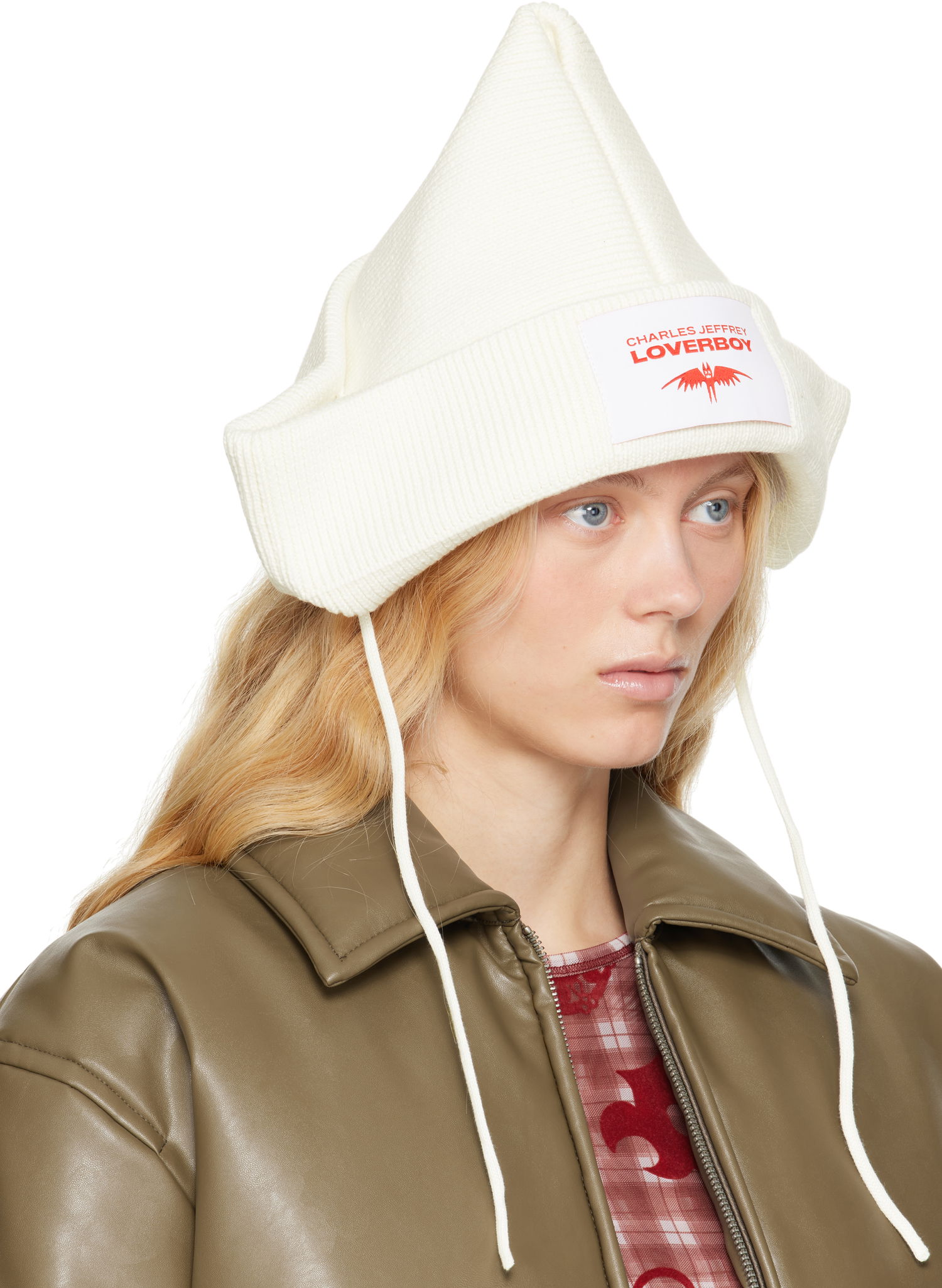 Hatt Charles Jeffrey Loverboy Charles Jeffrey LOVERBOY Paper Boat Knit Beanie Vit | 54130702, 1