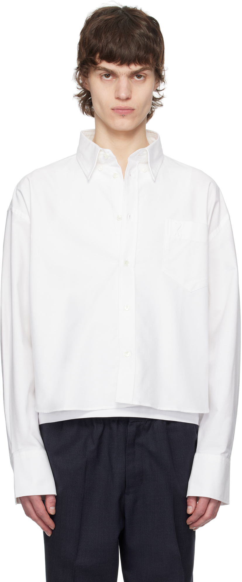 Skjorta AMI AMI Paris Cropped Oversized Shirt Vit | USH123.CO0031