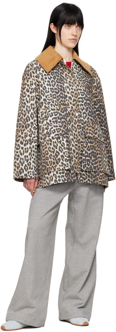 Rockar GANNI Ganni Leopard Print Canvas Midi Jacket Beige | W0391, 3